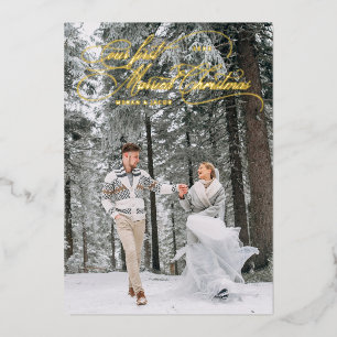 Erste Verheiratete Weihnachten Vintager Urlaub Fot Folien Feiertagskarte