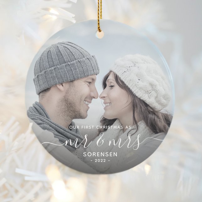 Erste Verheiratete Weihnachts Custom Foto White Sc Keramik Ornament (Von Creator hochgeladen)