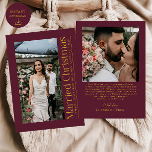 Erste Verheiratete Weihnachtsfeier Foto Newlyweds Feiertagskarte