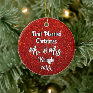 Erste Verheiratete Weihnachtsfeier Personalisierte Keramik Ornament