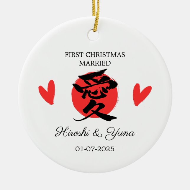 Erste Verheiratete Weihnachtsschmuck, Verheiratete Keramik Ornament (Vorne)