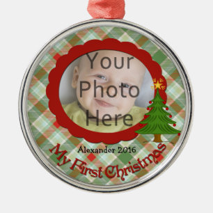 Erste Verzierung des angenehmen karierten Babys Silbernes Ornament