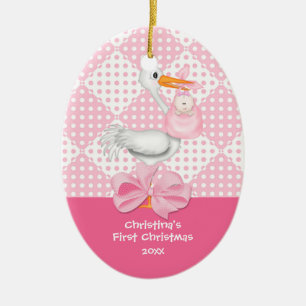 Erste Verzierung des Baby-Storch-Babys Weihnachts Keramik Ornament