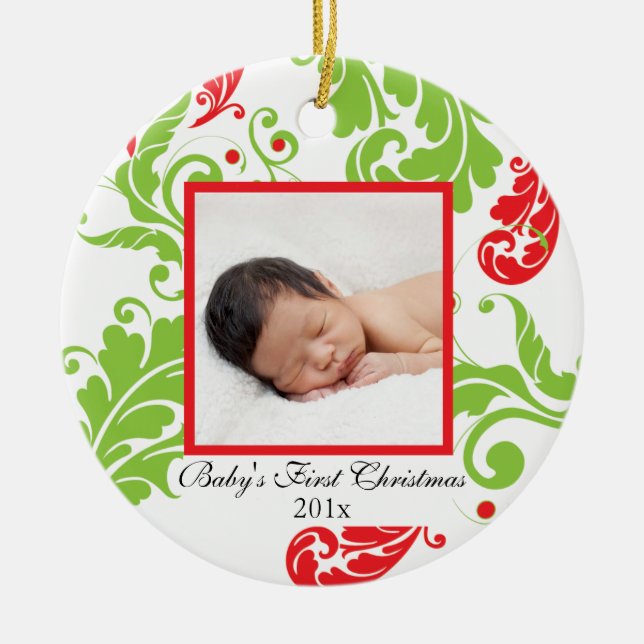 Erste Verzierung des Babys Weihnachts Keramikornament (Vorne)