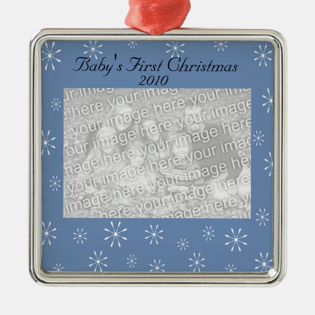 Erste Verzierung des Babys Weihnachts Silbernes Ornament (Vorne)