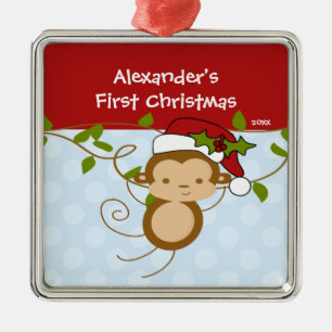 Erste Verzierung des Jungen-Sankt-Affe-Babys Silbernes Ornament