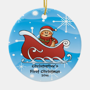 Erste Verzierung des Schnee-Pferdeschlitten-Babys Keramikornament