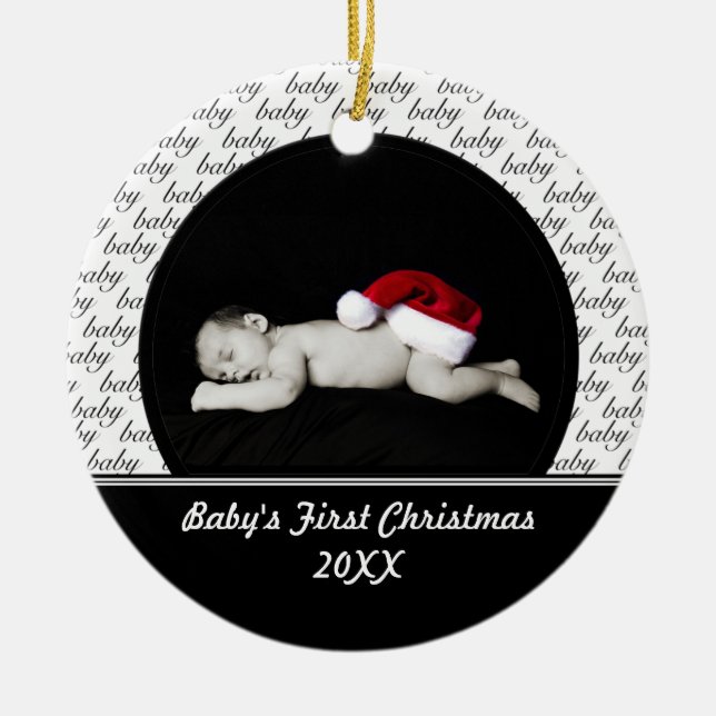 Erste Verzierung des schwarzen Babys Weihnachts Keramik Ornament (Vorne)