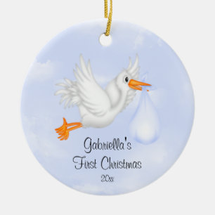 Erste Verzierung des Storch-Jungen-Babys Keramik Ornament