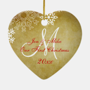 Erste Verzierung des Vintagen Paares Weihnachts Keramikornament