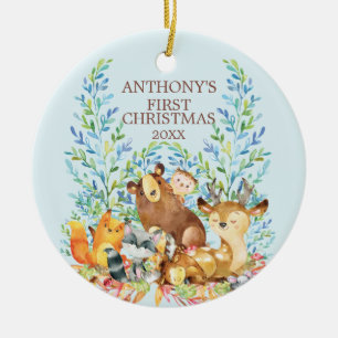 Erste Verzierung des Waldtier-Babys Weihnachts Keramik Ornament