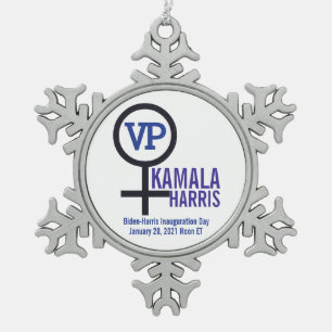 Erste Vizepräsidentin Kamala Harris Schneeflocken Zinn-Ornament