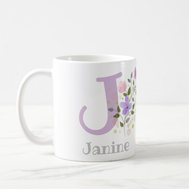Erste Vorname Name Janine mit Blume Kaffeetasse (Links)