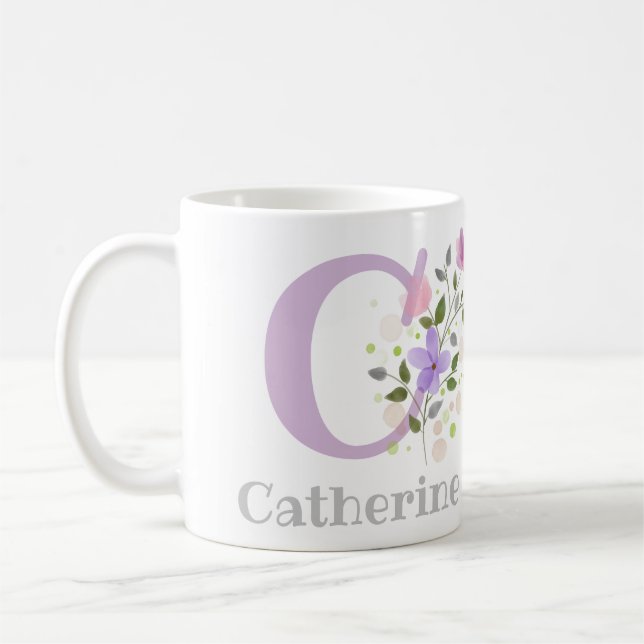 Erste Vorname plus Name Catherine mit Blume Kaffeetasse (Links)