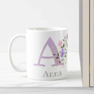Erste Vorwahl Plus Name Anna mit Blume Kaffeetasse