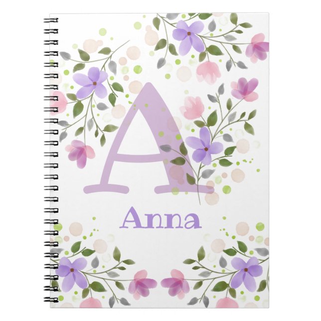 Erste Vorwahl Plus Name Anna mit Blume Notizblock (Vorderseite)