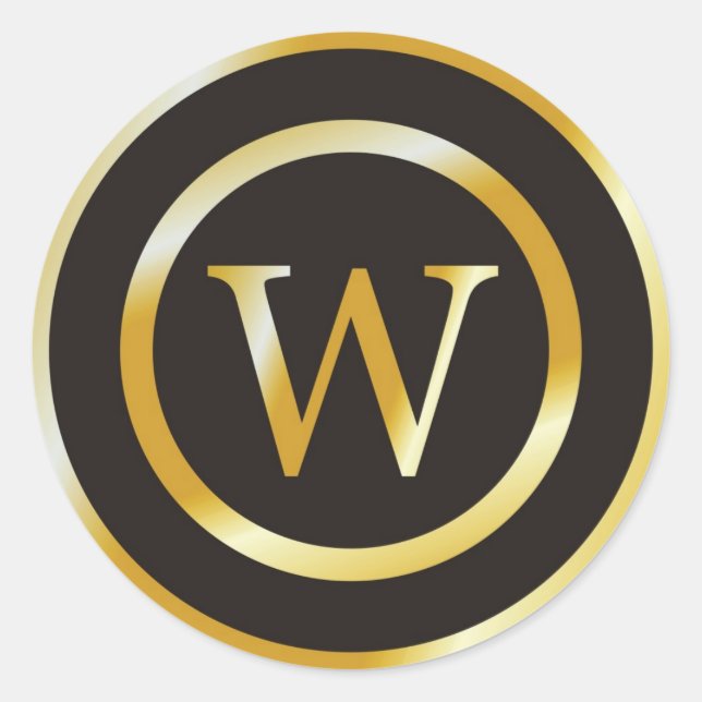 Erste W Gold Monogram Wedding Stickers (Vorderseite)