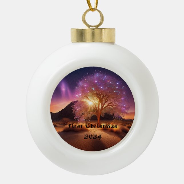 Erste Weihnachten 2024 Keramik Kugel-Ornament (Vorderseite)