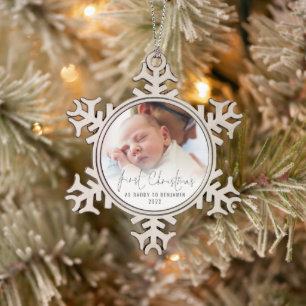 Erste Weihnachten als Dadname Foto Overlay Schneeflocken Zinn-Ornament