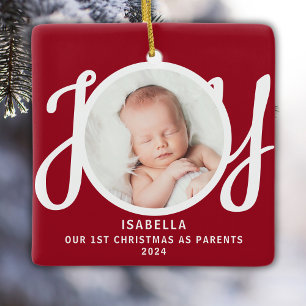 Erste Weihnachten als Eltern Foto Red Keepake Keramikornament