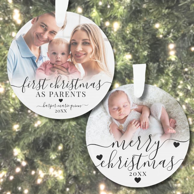 Erste Weihnachten als Eltern Neues Baby 2 Foto Ornament (First Christmas As Parents New Baby 2 Photo Ornament)