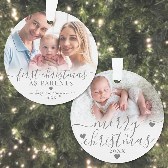 Erste Weihnachten als Eltern Neugeborenes 2 Foto Ornament (First Christmas As Parents Newborn Baby 2 Photo Ornament)