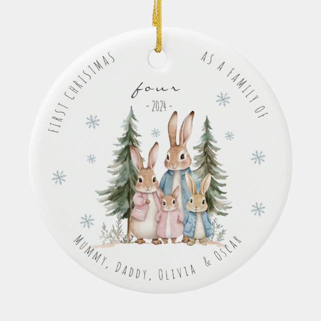 Erste Weihnachten als Familie des Vier Kaninchen Keramik Ornament (Hinten)
