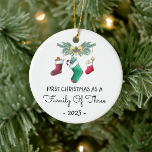 Erste Weihnachten als Familie von drei 2025 Keramik Ornament
