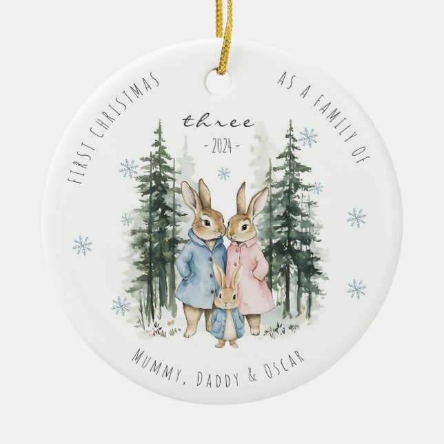 Erste Weihnachten als Familie von drei Baby Boy Keramik Ornament (Vorne)