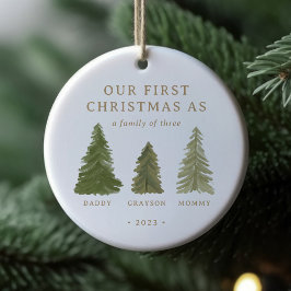Erste Weihnachten als Familie von drei Babystatten Keramik Ornament