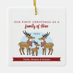 Erste Weihnachten als Familie von drei Fotos Keramikornament