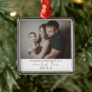 Erste Weihnachten als Familie von drei Fotos Ornament Aus Metall