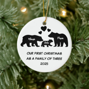 Erste Weihnachten als Familie von drei Keramik Ornament