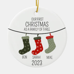 Erste Weihnachten als Familie von drei Keramik Ornament