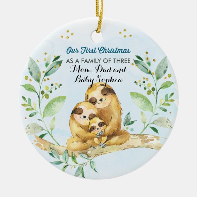 Erste Weihnachten als Familie von drei Keramik Ornament (Vorne)