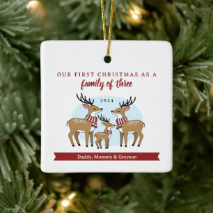 Erste Weihnachten als Familie von drei Keramikornament