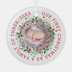 Erste Weihnachten als Familie von drei Kranken Fot Ornament Aus Glas