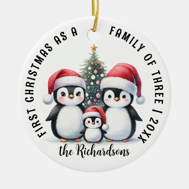 Erste Weihnachten als Familie von drei Niedlichen  Keramik Ornament (Vorne)