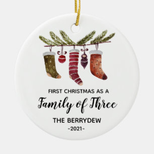 Erste Weihnachten als Familie von drei Ornamenten Keramik Ornament