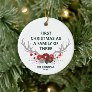 Erste Weihnachten als Familie von drei Personalisi Keramik Ornament