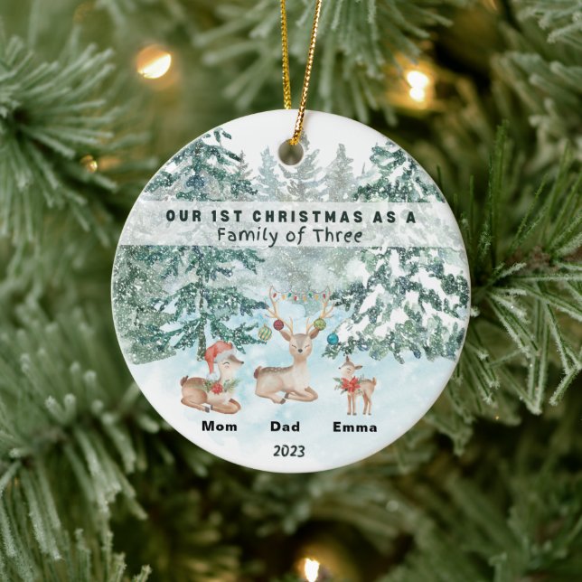 Erste Weihnachten als Familie von drei Personalisi Keramik Ornament (Baum)