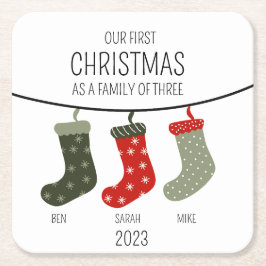 Erste Weihnachten als Familie von drei Rechteckiger Pappuntersetzer