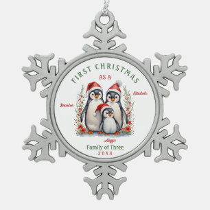 Erste Weihnachten als Familie von drei Schneeflocken Zinn-Ornament
