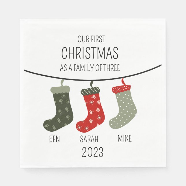 Erste Weihnachten als Familie von drei Serviette (Vorderseite)