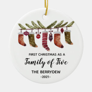 Erste Weihnachten als Familie von fünf Ornamenten Keramik Ornament