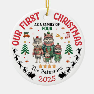 Erste Weihnachten als Familie von vier Individuell Keramik Ornament