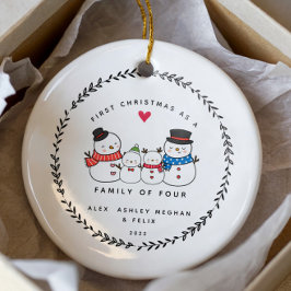 Erste Weihnachten als Familie von vier Snowmen Keramik Ornament
