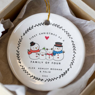 Erste Weihnachten als Familie von vier Snowmen Keramik Ornament