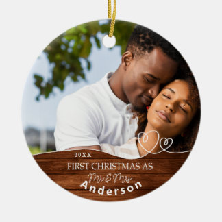 Erste Weihnachten als Foto und Name Datum Keramik Ornament