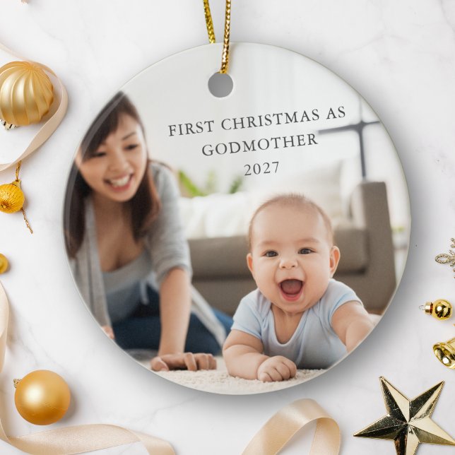 Erste Weihnachten als Godmutter Personalisiertes F Keramik Ornament (Von Creator hochgeladen)